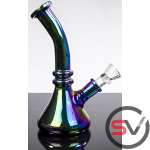 CURVED NECK IRIDECENT GLASS WATER PIPE 8inch